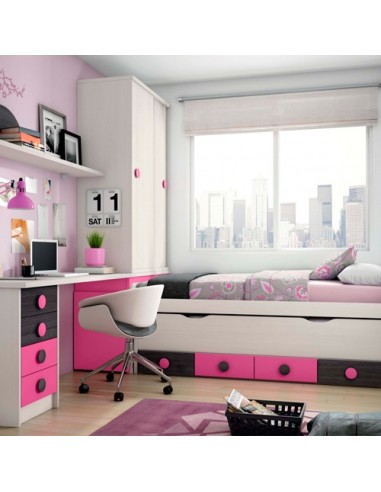 Dormitorio juvenil con armario sobre escritorio